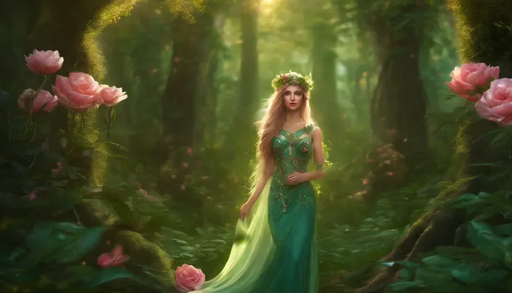 flora, rose, humanoid, anime girl, fantasy, dryad, elf, forest, goddes