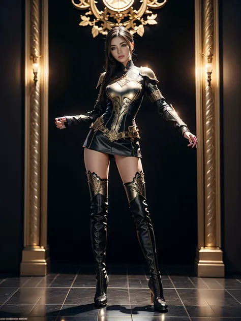 full-body shot beauty girl, Mid-thigh boots, finely detailed armor, Mid-thigh boots, cinematic lighting, intricate filigree metal design, 4k, 8k, unreal engine, octane render ::1 mucular ::2