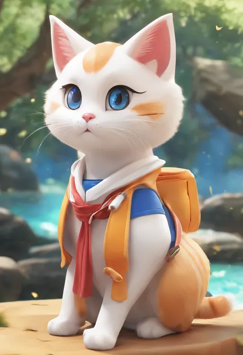 The anime cat wears a sailor suit and a blue jacket, lovely digital painting, Cute detailed digital art, furry character portrait, official character illustration, highly detailed character, official character art, cute character, Furry character, children...