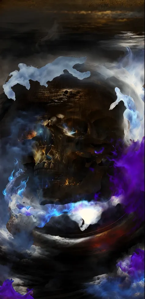 Solo, Looking at Viewer, Simple background, tusk, No humans, blazing, Black background, 1other, skull