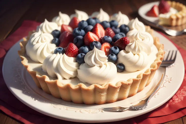 pastel, Fresh Cream　Tartle with plenty of fruit　Fruit Tart　yummy　ornate　cut　1 Cut　blueberry