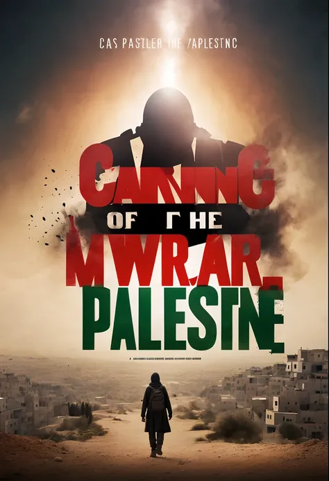 ((cinematic ligh《Save the children of Palestine》poster for, movie poster，At the top there is the inscription "Against the War".，At the bottom is the words "Caring for Children".))，title, and credits, A high resolution, Ultra-detailed, Vivid colors, Dramati...