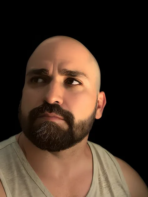 Homem arafed com barba e barba em regata, realistic face moody lighting, retrato do homem robusto, irreal 5. retrato de rpg, 8k portrait render, careca com barba curta, bald head and menacing look, rosto realisticamente renderizado, Rosto altamente detalha...