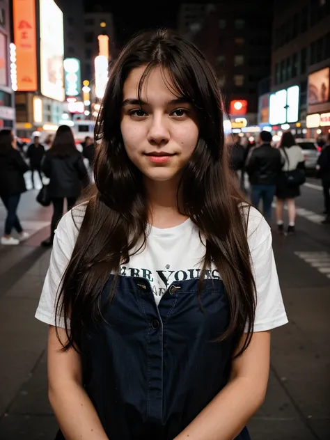 random cinematic portrait cute 18 years old girl straight hair, night in New York