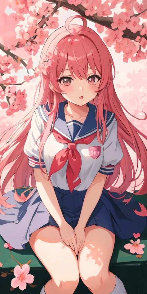 [[Anime style]] [[Pop art]], [[Masterpiece]], [[Best Quality]], [[Melhor Artista]], [[WLOP]] Cute high school girl on Sakura tree background in lighting [[Awesome & Neutral]].