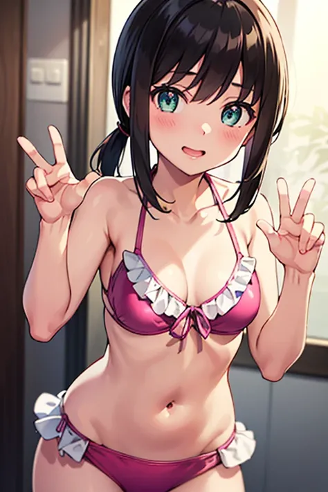 top-quality, hight resolution, Unity 8k壁纸,  (beatiful detailed eyes:1.6)、masutepiece,​masterpiece、extra detailed face、Perfect litthing、extremely details CG、perfect anatomia、1girl in, Fubuki_Kantai Collection, Black hair,Short ponytail,side locks,Low ponyta...