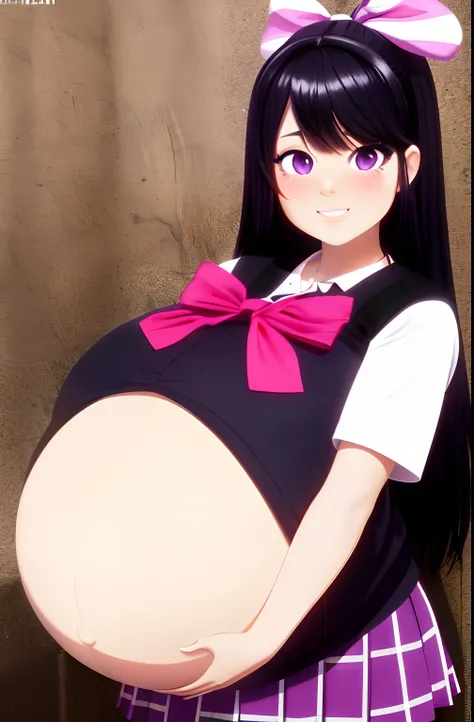 Hair Bow, black hair,Big Baby Bump pregnant, School girl, Big boobs, nipple, cum,16 years girl, Big pregnant Belly, Big Pregnant girl, Largest Belly of Pregnant, Huge Pregnancy Belly, purple eyes