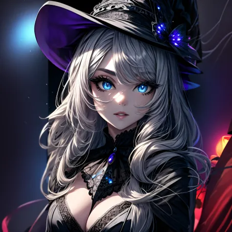 anime girl with blue eyes wearing a witch hat and black dress, detailed digital anime art, stunning anime face portrait, anime style 4 k, beautiful anime portrait, anime art wallpaper 4 k, anime art wallpaper 4k, detailed portrait of anime girl, anime art ...