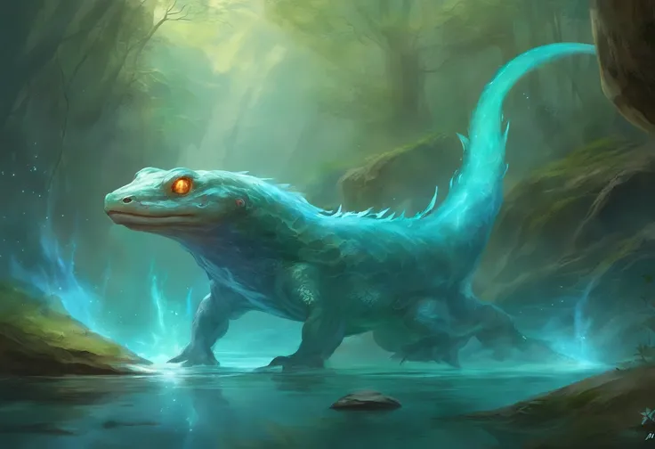 Giant Ghost Salamander, Transparent, Massive Amphibian, Ghost Salamander, Ghost/Water types