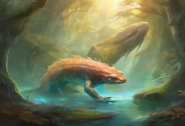 Giant Ghost Salamander, Transparent, Massive Amphibian, Ghost Salamander, Ghost/Water types