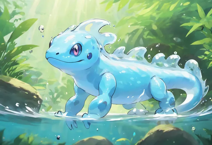 Giant Ghost Salamander, Transparent, Massive Amphibian, Ghost Salamander, Ghost/Water types