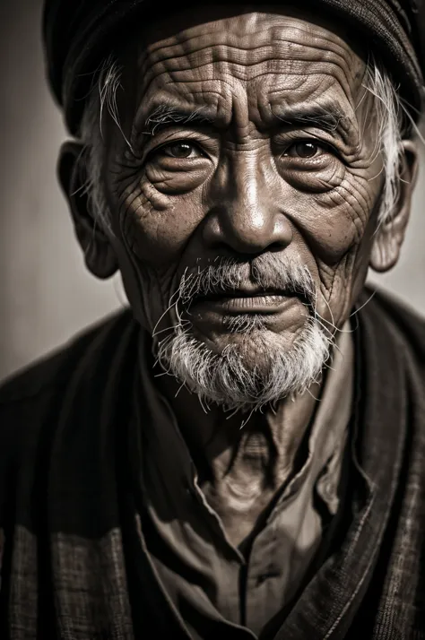 portrait, old chinese man, by lee jeffries, fine details