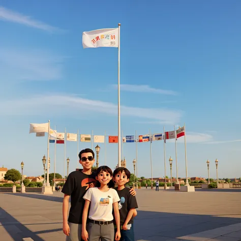 Happy family in the square