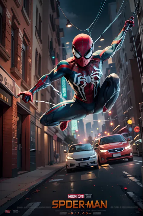 Spider-Man movie poster，Poster design，charactor，tmasterpiece，super-fine，Ultra photo realsisim，Hyper-realistic，best qualtiy，8K，Ultra-clear，A high resolution，