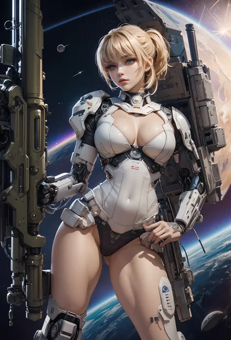 (Detailed illustrations,Very detailed and detailed drawing,Delicate lines with slow and rapid,Realistic texture expression),[Color tressed main line],(Space Battlefield [Space Mobile Fortress]),[独奏],HENTAI (((ANIME) BIONICGirl) Beauty 15 years old ((well-m...