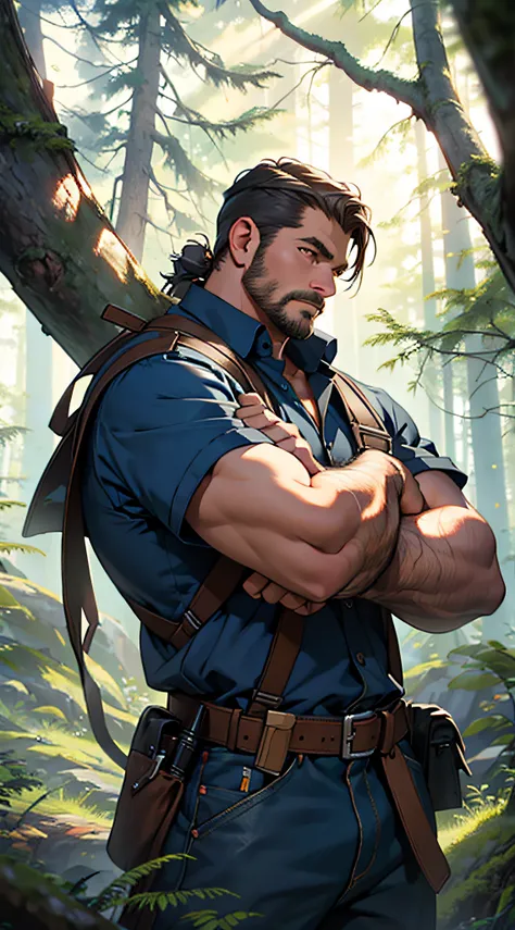 lumberjack, ultra detailed, with a tree in the background, detailed scenery, realistic image