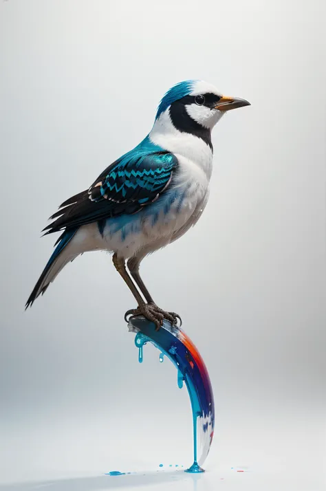 digital artwork of a bird from the side made of liquid color, white wall background, trending on artstation, 8k, color splash,, photo, 3d render, typography, illustration, anime, cinematic, deviant art