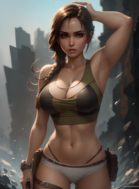 Lara Croft, ((fondo blanco)), ojos penetrantes, epic instagram, artstation, estilo splash de pintura colorida, contorno, hiperdetallado intrincadamente detallado, motor irreal, genial, detalle intrincado, colores complementarios, fantasy concept art, 8 k r...