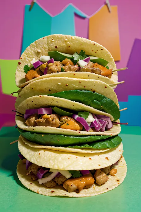 Tacos on Colorful Background