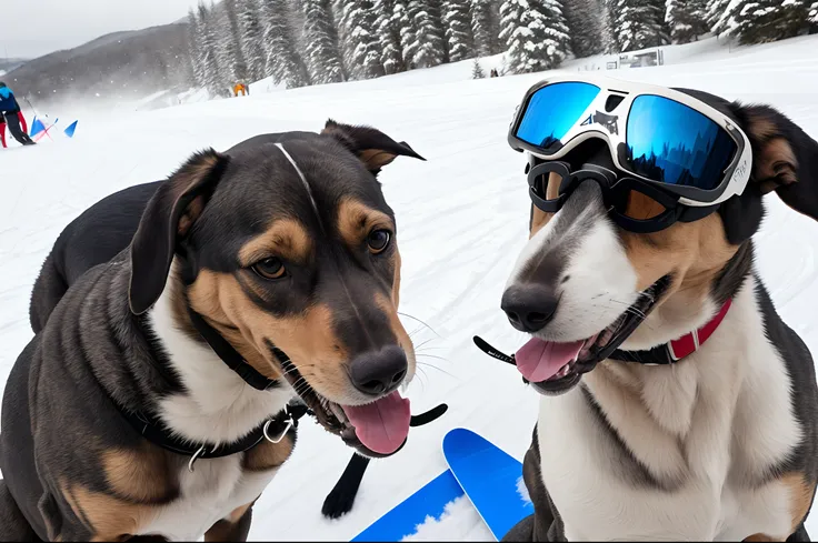 Greyhound foaming at mouth with ski googles on