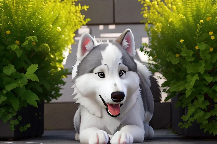 create a white and gray Siberian husky dog ​​that is lying in a high quality square