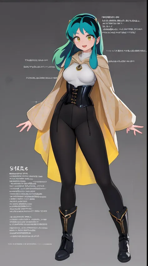 masterpiece, best quality,, corset, breastplate,lum, , urusei yatsura, cloak, pants, pullover kimono,martial pov,, pantyhose, sh...