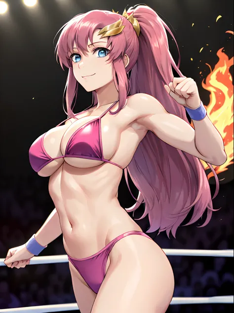 fighter, hot flame theme, (masterpiece, far view, 4K, Best Quality, Anime style: 1.9,, Adult Woman, ultra detailed face, (cloud background, wrestling), Drawing lines, high resolution, Anime, lacus4), 1girl, Solo, curvy figure, very Long hair, 鎖骨, scapular,...