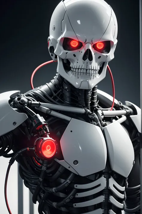 8K,The camera eye of one eye that glows red is exposed.,Young Man Head Humanoid Electronic System |Cyborg Man|Visible Detailed Brain|With a heart of visible detail|Muscle Cable Wire|bio punk|cybernetic|cyberpunked|Connected to a large number of cables,LED ...