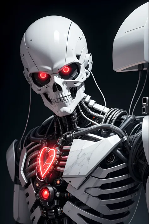 8K,The camera eye of one eye that glows red is exposed.,Young Man Head Humanoid Electronic System |Cyborg Man|Visible Detailed Brain|With a heart of visible detail|Muscle Cable Wire|bio punk|cybernetic|cyberpunked|Connected to a large number of cables,LED ...