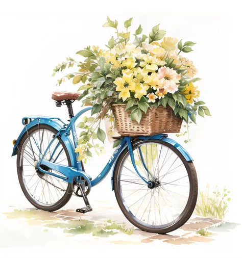 hand painted bicycle drawing with brush and realistic watercolor