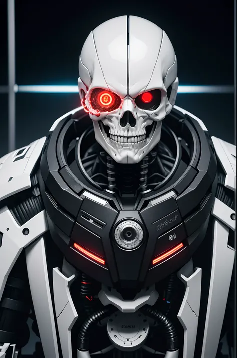 8K,The camera eye of one eye that glows red is exposed.,Young Man Head Humanoid Electronic System |Cyborg Man|Visible Detailed Brain|With a heart of visible detail|Muscle Cable Wire|bio punk|cybernetic|cyberpunked|Connected to a large number of cables,LED ...