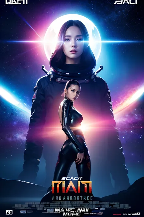 Sci-fi space adventure（（（Modern fashion movie poster））），（poster for），（（charact）），Cool sci-fi movie art style，tmasterpiece，super-fine，Ultra photo realsisim，Hyper-realistic，best qualtiy，8K，Ultra-clear，A high resolution