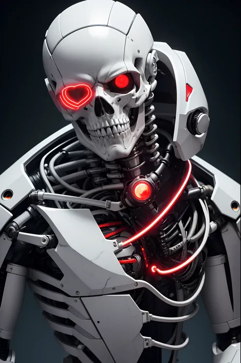 8K,The camera eye of one eye that glows red is exposed.,Young Man Head Humanoid Electronic System |Cyborg Man|Visible Detailed Brain|With a heart of visible detail|Muscle Cable Wire|bio punk|cybernetic|cyberpunked|Connected to a large number of cables,LED ...