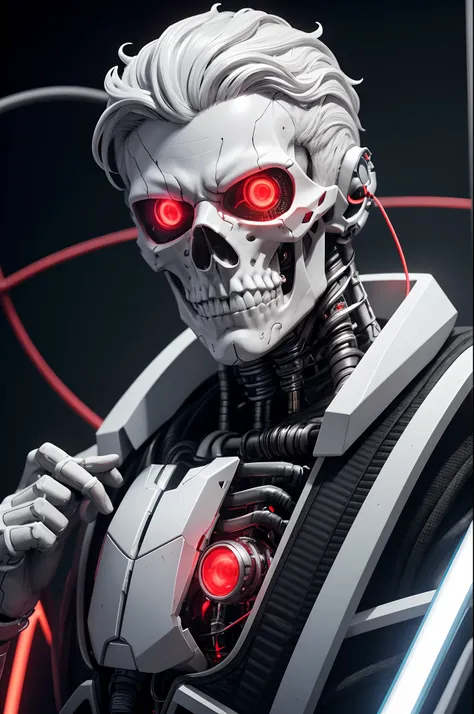 8K,The camera eye of one eye that glows red is exposed.,Fleshed out young man head humanoid electronic system |Cyborg Man|Visible Detailed Brain|With a heart of visible detail|Muscle Cable Wire|bio punk|cybernetic|cyberpunked|Connected to a large number of...