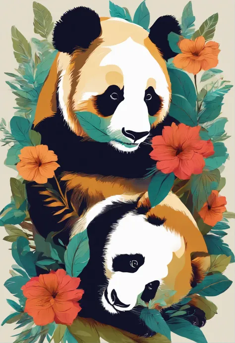 Vivid and vibrant pandas with captivating projections with colorful backgrounds