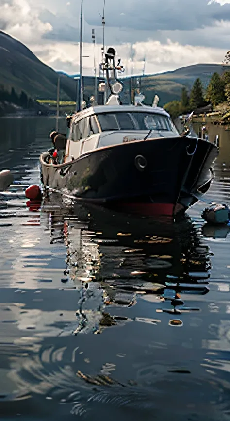 Masterpiece, Best quality, {Best quality}, {{Masterpiece}}, {A high resolution}, Loch Ness,water monster,fisherman,video evidence,lake,Mysterious creature,water surface,photography,Scotland,camera