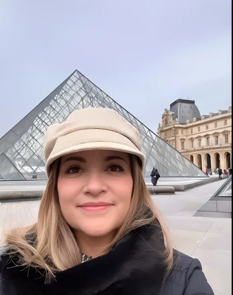 Woman in a hat and coat standing in front of a pyramid, Pendurado no Louvre, Vencedor do Concurso Louvre, Do Louvre, traveling in france, Louvre, em Paris, Museu do Louvre, On display at the Louvre, Louvre Collection, Directed by: Tom Wänerstrand, arquitet...