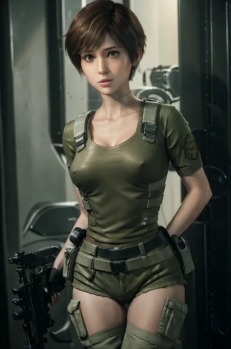 Rebecca chambers gigantic breasts parted lips sexy in military uniform in city night