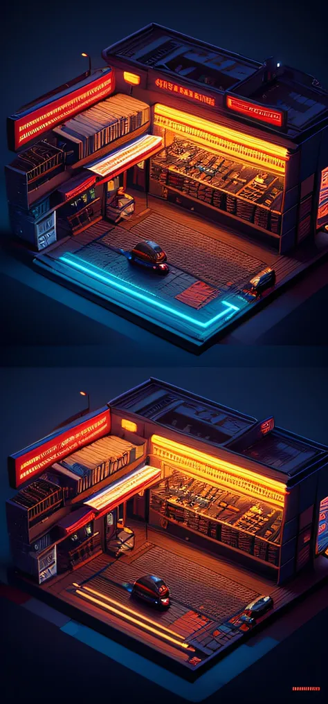 Cyberpunk gas station isometric ultra quality 8K masterpiece