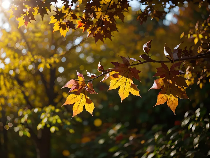 Beautiful autumn leaves outdoors on a sunny day, espacio para el texto. Efecto Bokeh