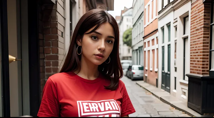 woman with red t-shirt