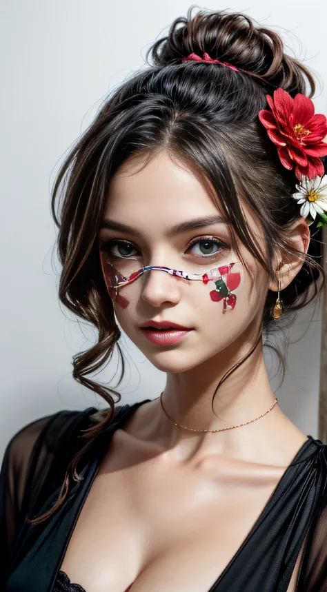 drawing of a woman with a flower on her face,