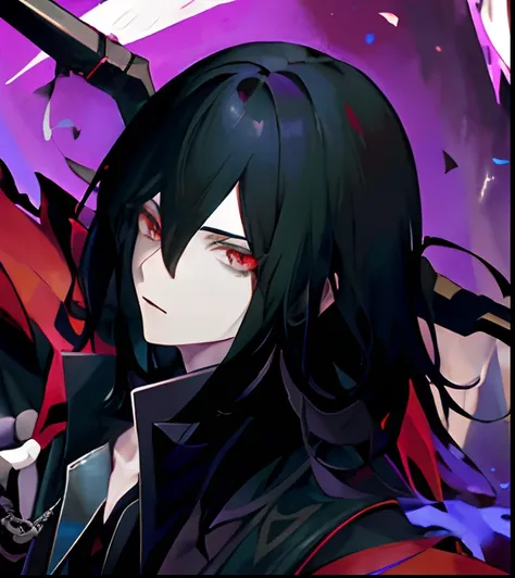 anime boy l with a large scyther in a dark forest, detailed key anime art, handsome guy in demon slayer art, Black long hair, metalhead boy, inspired by Okumura Masanobu, light novel cover art, key anime art, zhongli from genshin impact, detailed anime cha...