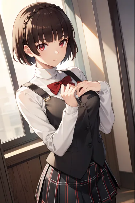 makotonijima, makoto nijima, blunt bangs, braid, brown hair, crown braid, (red eyes:1.3), short hair,
break black pantyhose, bla...