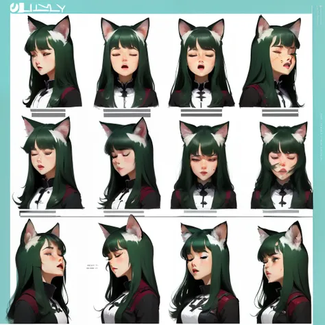 ((Oblablyma)), ((Max Quality)), (Character Design Sheet, Same Character, Front, Profile, Soles), Portrait from the neck up, Facial expression change scene, (Facial expression pattern, Eyes closed, Bored expression, Anxious face, Serious expression, Smile, ...