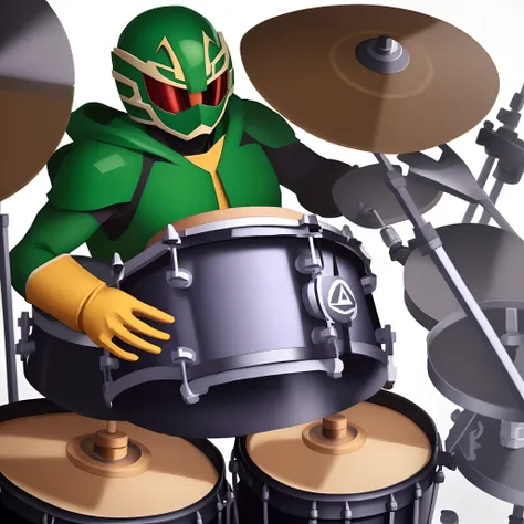 Green ranger playing drums