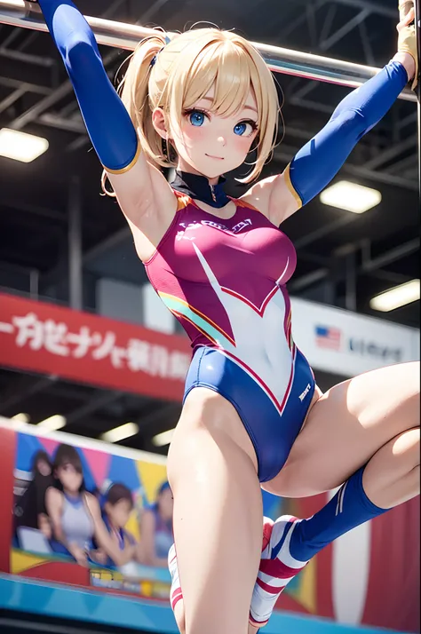 (Official art、Best Quality、Unity 8k Wallpapers、32K、​masterpiece、ultra-detailliert、超A high resolution、realisitic、Photorealsitic:1.2)、(Cinematic lighting:1.2)、(Full body)、Realistic pupils、Sharp pupils、gymnast、foco nítido、Wearing a brightly colored leotard、hi...