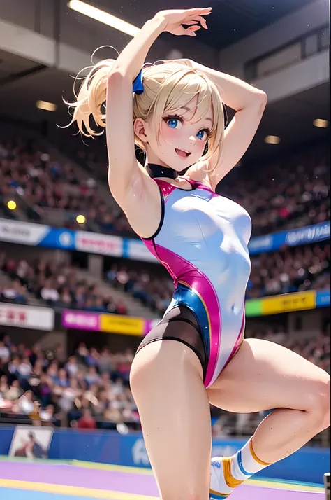 (Official art、Best Quality、Unity 8k Wallpapers、32K、​masterpiece、ultra-detailliert、超A high resolution、realisitic、Photorealsitic:1.2)、(Cinematic lighting:1.2)、(Full body)、Realistic pupils、Sharp pupils、gymnast、foco nítido、Wearing a brightly colored leotard、hi...