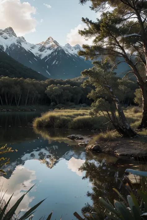 Snowy Mountains, Swamp, Jungle, Water, Small island, realistic