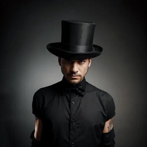 A man with a black top hat gazing with fear